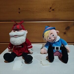 Lot 2 Stuffins Santa Hermie Talking Animated Plush Rudolph Reindeer 2000 Vintage